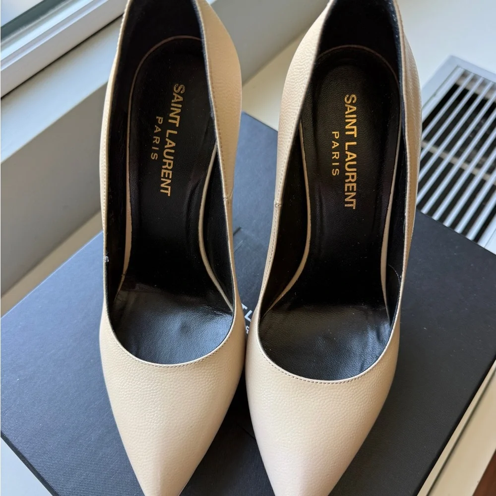 Saint Laurent nude Leather Pointed-Toe Platform Stilettos - Picture 3 of 10